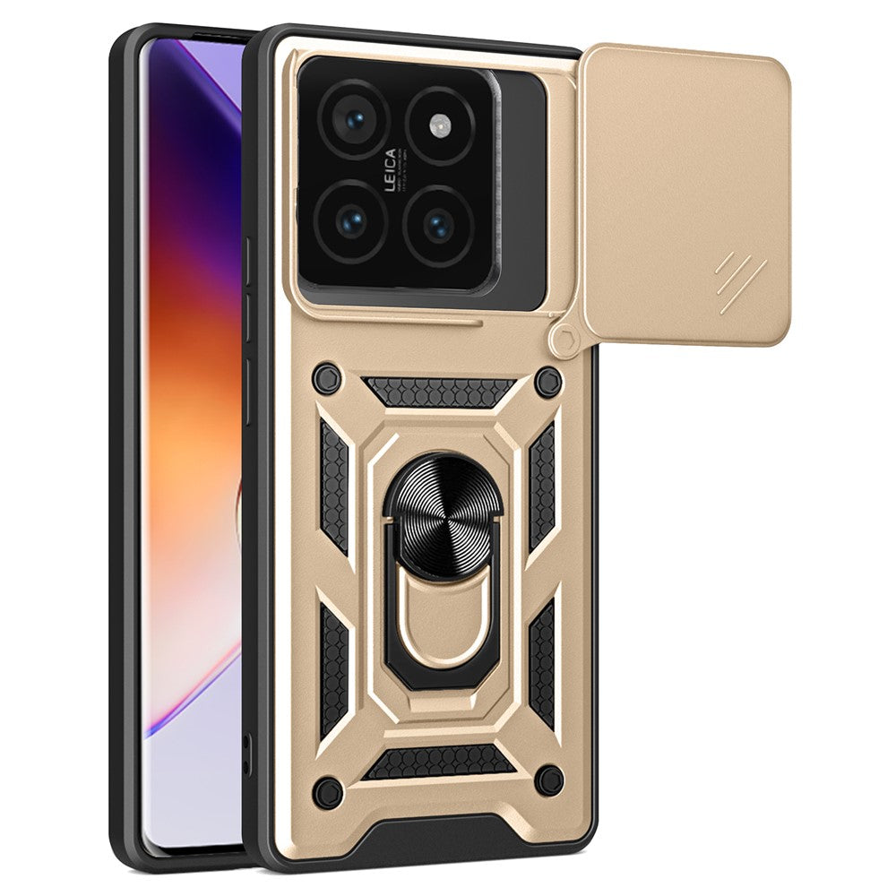 For Xiaomi 14T Pro Case with Slide Camera Lid PC+TPU Kickstand Phone Cover