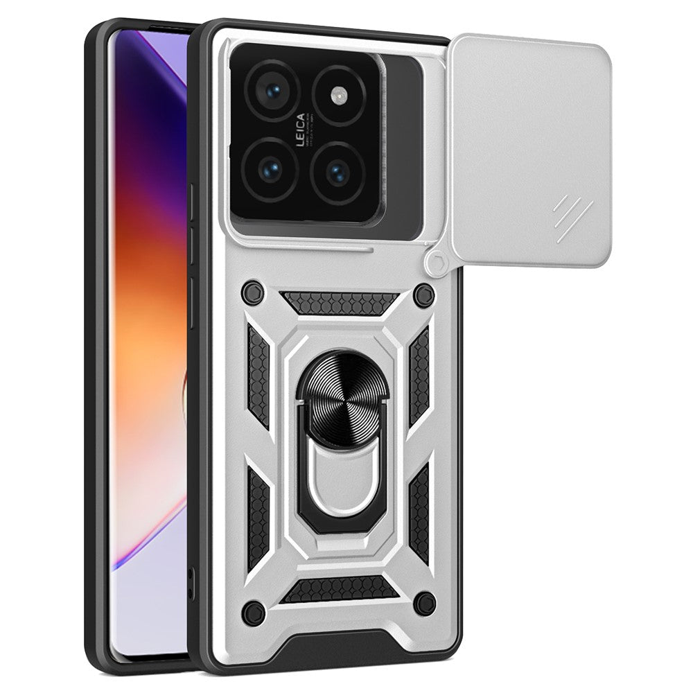 For Xiaomi 14T Pro Case with Slide Camera Lid PC+TPU Kickstand Phone Cover