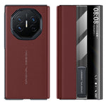 For Huawei Mate XT Ultimate Case Kickstand View Window Genuine Cow Leather+PC Phone Cover