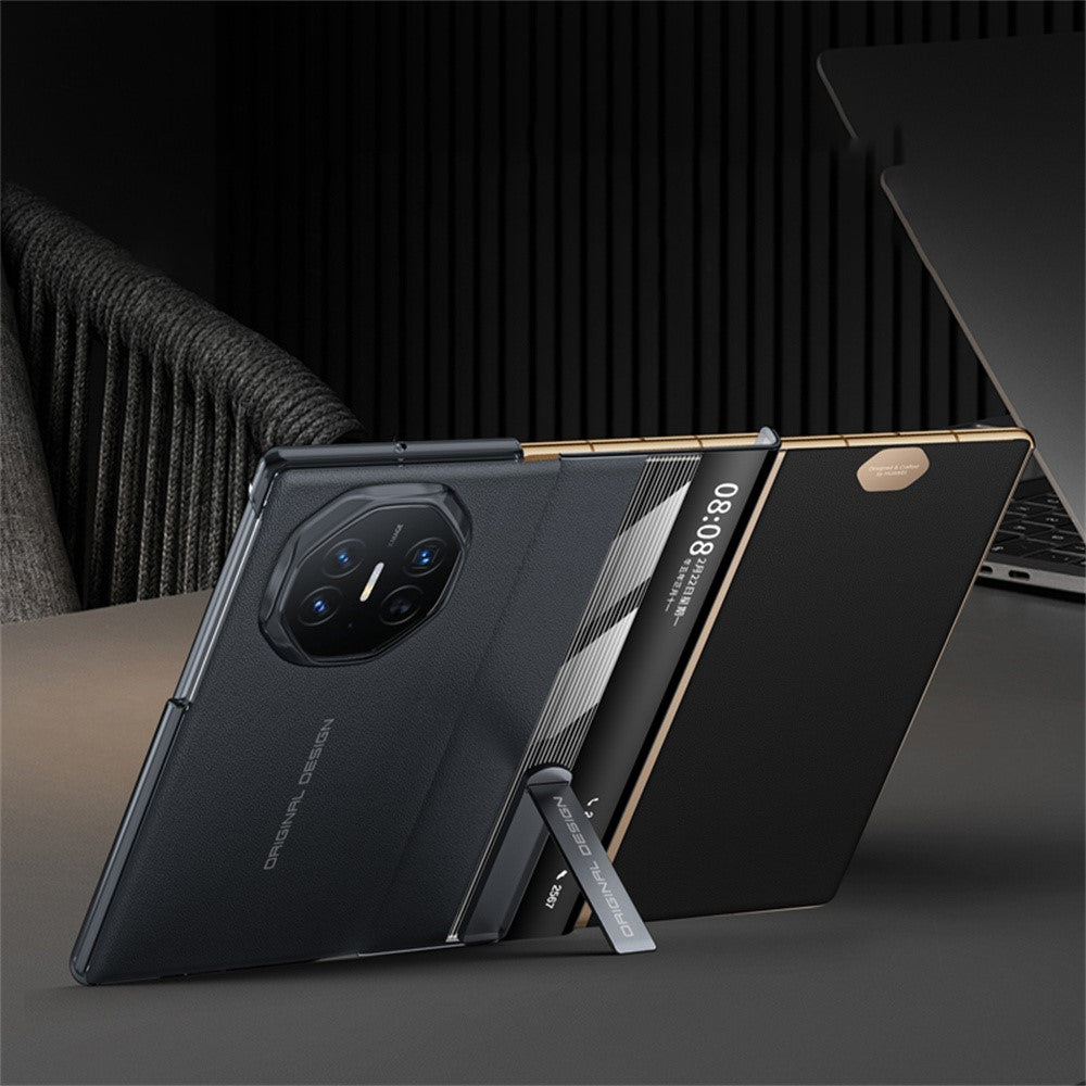 For Huawei Mate XT Ultimate Case Kickstand View Window Genuine Cow Leather+PC Phone Cover