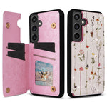 For Samsung Galaxy S24 FE Case Flower Leather+TPU RFID Blocking Phone Cover Card Slots