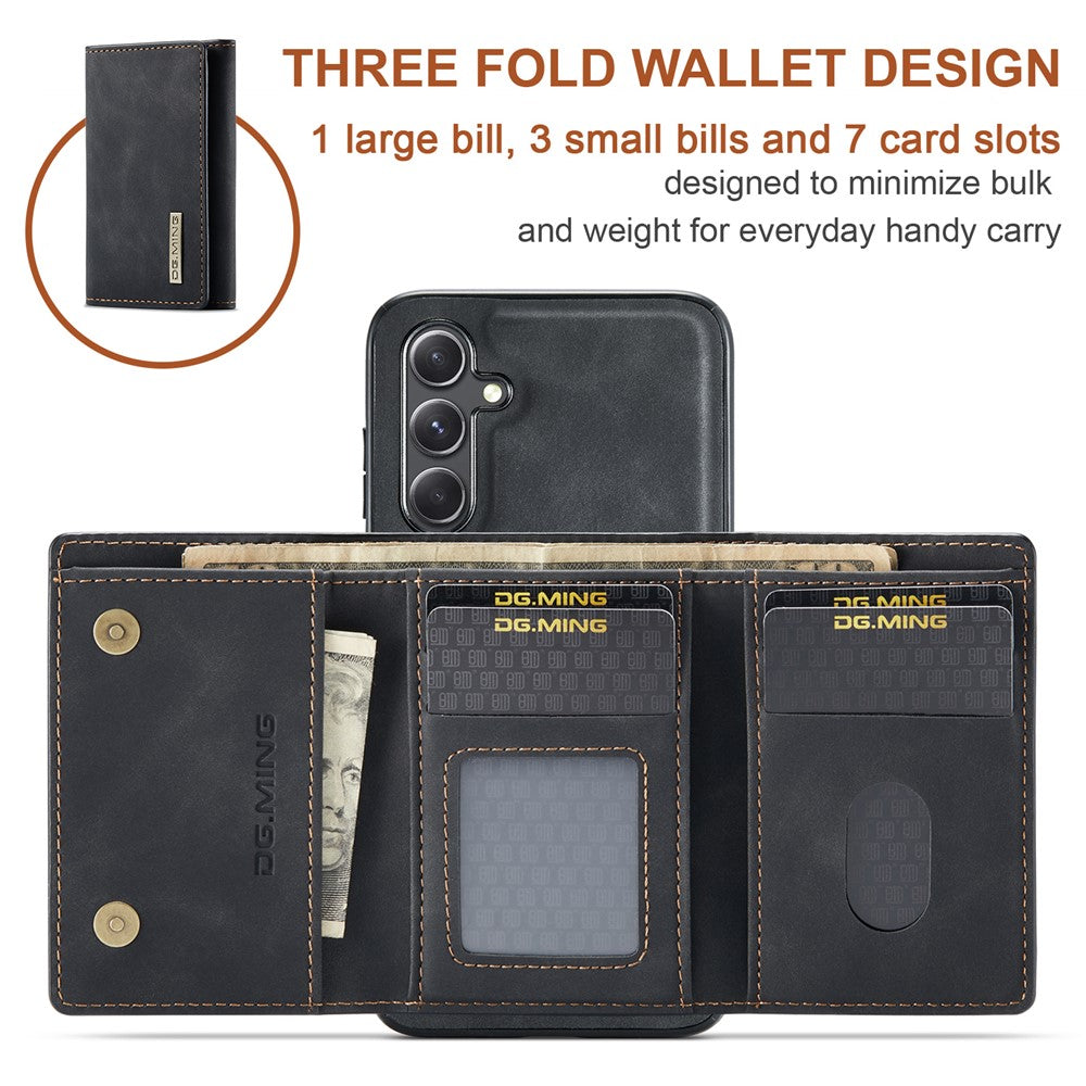 DG.MING M1-serien-cover til Samsung Galaxy S24 FE med stativ og PU-mobilbeskyttelse med aftageligt cover