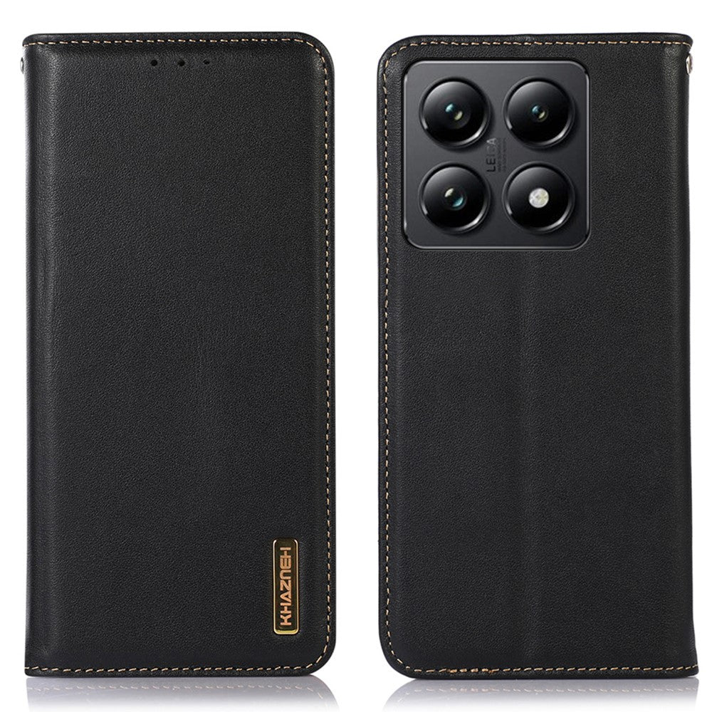 KHAZNEH For Xiaomi 14T Pro Case Genuine Cow Leather Wallet Phone Cover Nappa Texture
