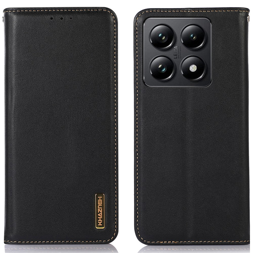 KHAZNEH For Xiaomi 14T Case Genuine Cow Leather Wallet Phone Cover Nappa Texture