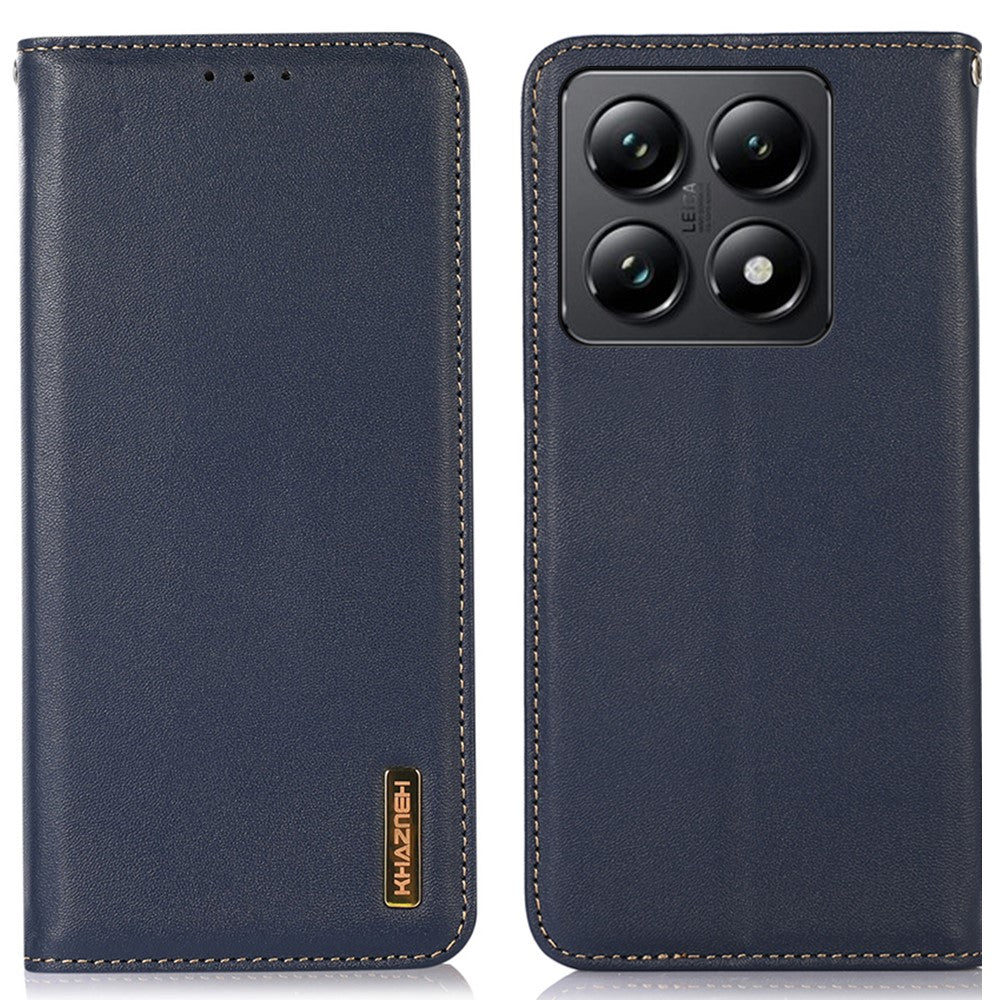 KHAZNEH For Xiaomi 14T Case Genuine Cow Leather Wallet Phone Cover Nappa Texture
