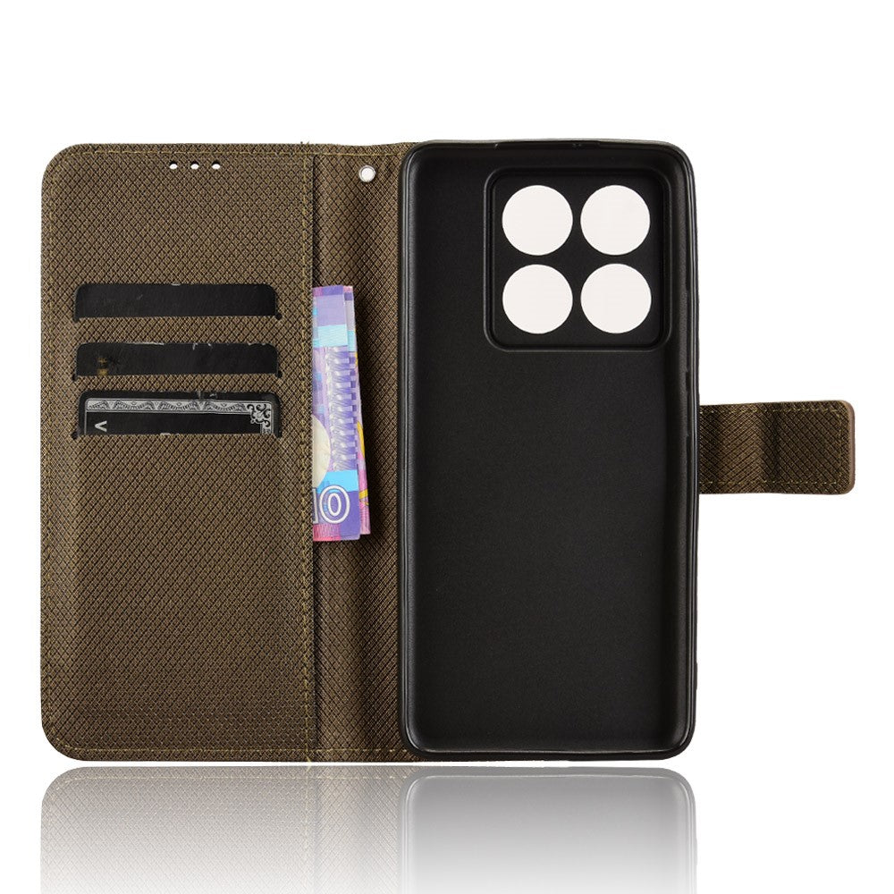 For Xiaomi 14T Pro Case PU Leather Diamond Texture Wallet Phone Cover