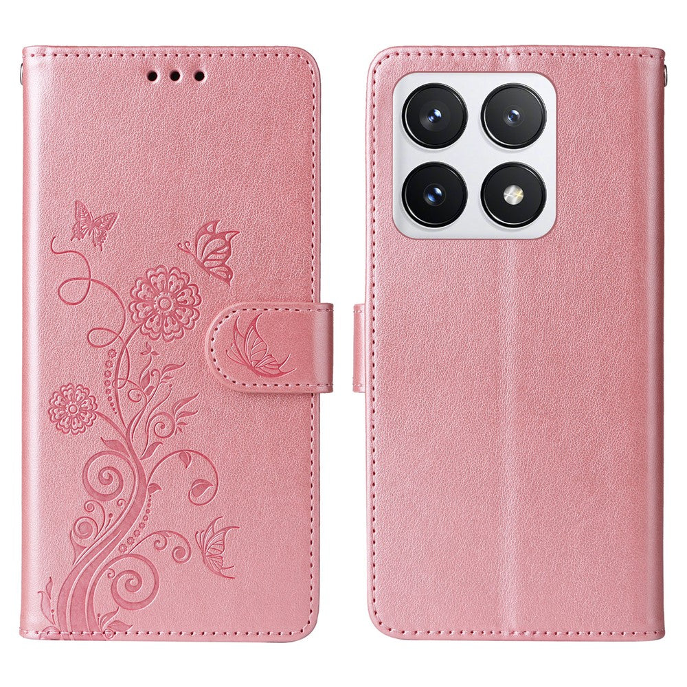 Xiaomi 14T Pro Läderfodral Fjärils Blommigt Tryck Plånboksfodral