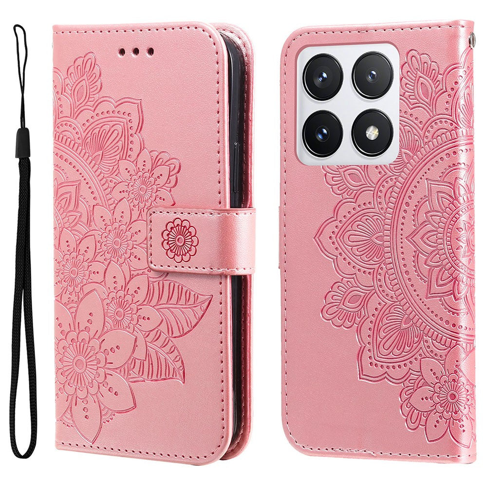 Xiaomi 14T Pro-skal med blommönster i PU-läder, plånboksfodral med stativ