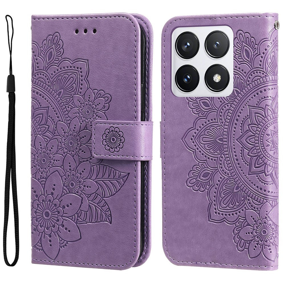 Xiaomi 14T Pro-skal med blommönster i PU-läder, plånboksfodral med stativ