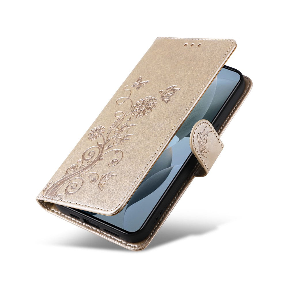 For Xiaomi 14T Leather Case Butterfly Floral Imprint Wallet Stand Cover