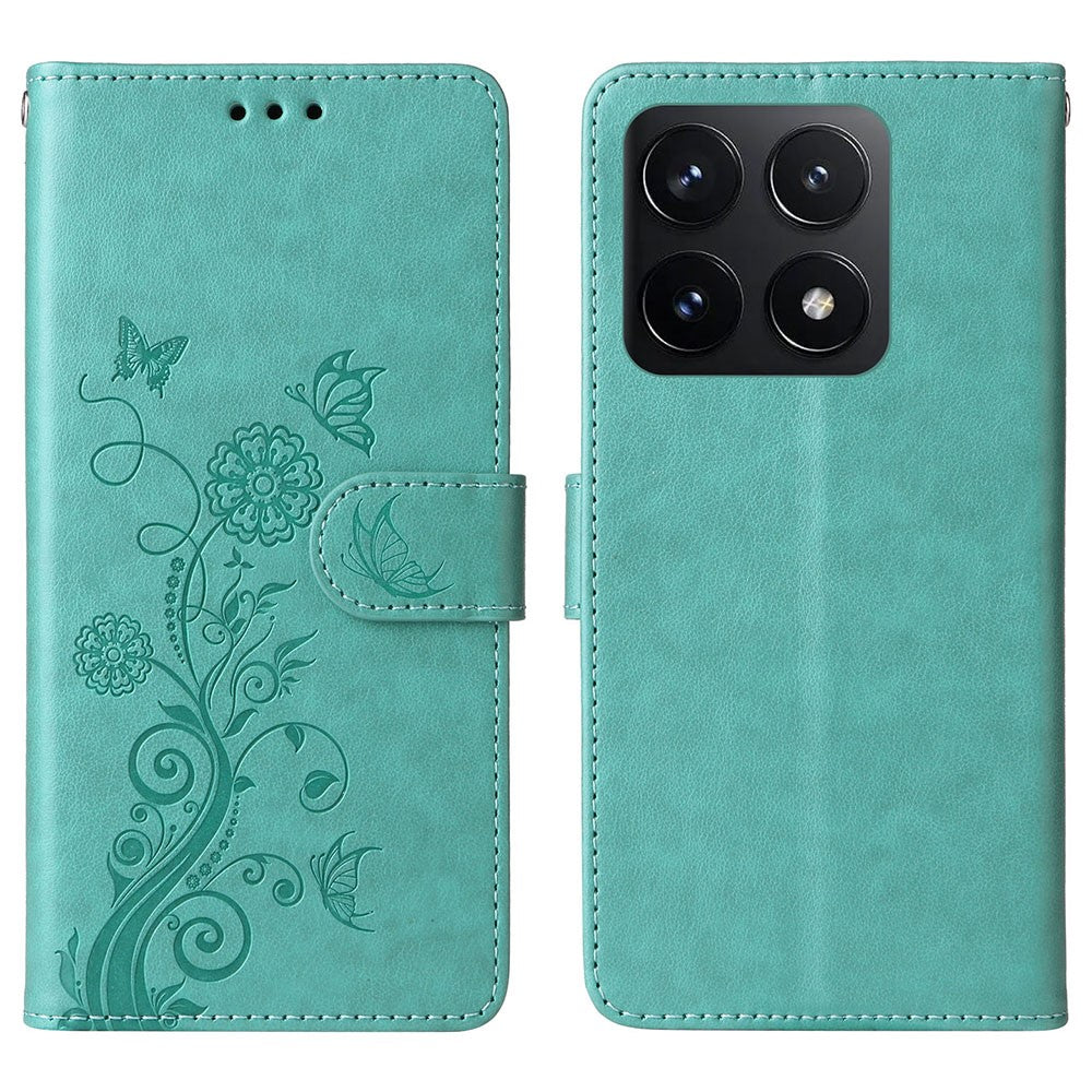 For Xiaomi 14T Leather Case Butterfly Floral Imprint Wallet Stand Cover