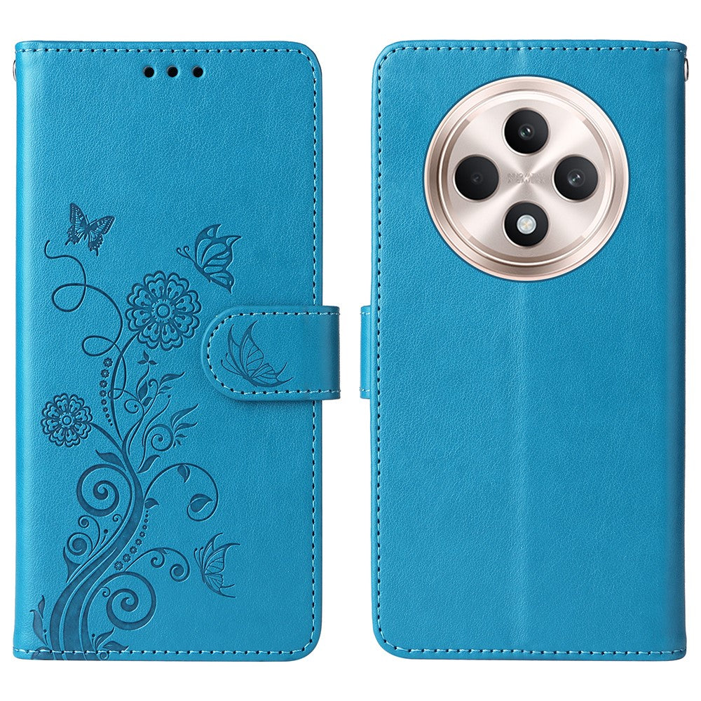 For Oppo Reno12 F 4G Leather Case Butterfly Floral Imprint Wallet Stand Cover