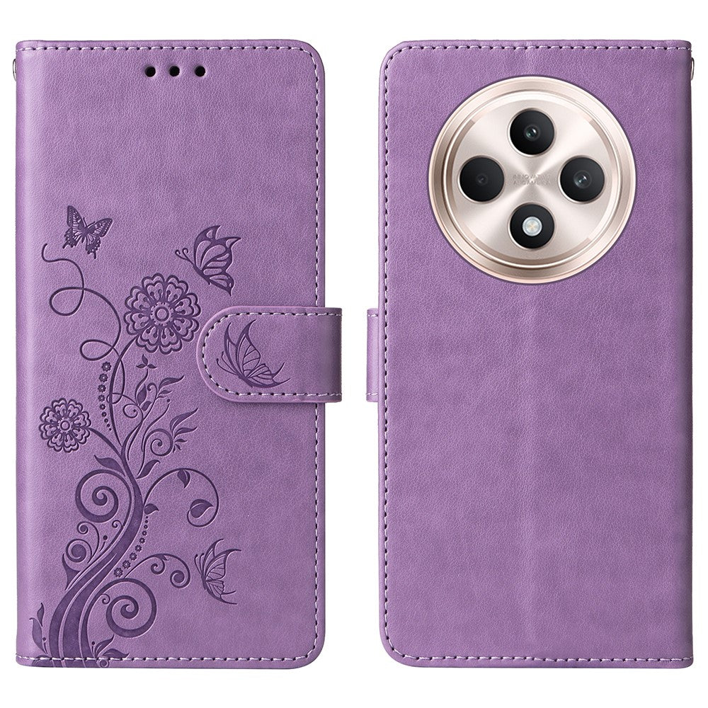 For Oppo Reno12 F 4G Leather Case Butterfly Floral Imprint Wallet Stand Cover
