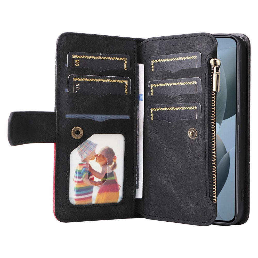 For Xiaomi 14T Leather Case with Strap Zipper 9 Card Slot Phone Cover Stand