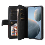 For Xiaomi 14T Leather Case with Strap Zipper 9 Card Slot Phone Cover Stand