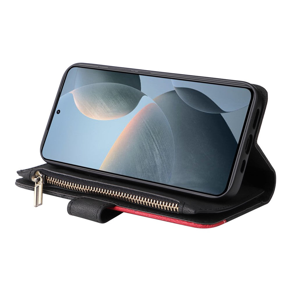 For Xiaomi 14T Leather Case with Strap Zipper 9 Card Slot Phone Cover Stand