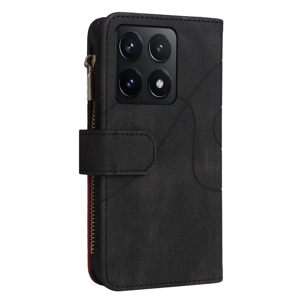 For Xiaomi 14T Leather Case with Strap Zipper 9 Card Slot Phone Cover Stand