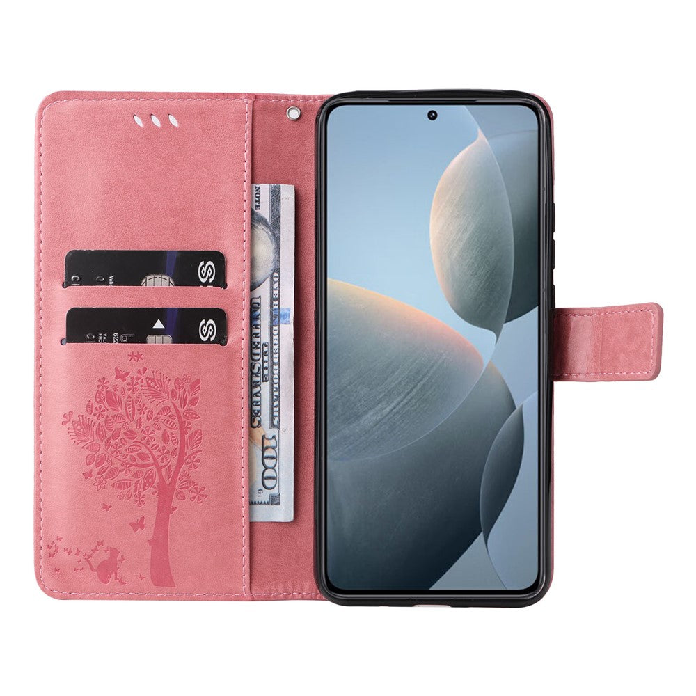 For Xiaomi 14T Phone Case with Stand Cat Tree Pattern Leather Wallet Mobile Cover