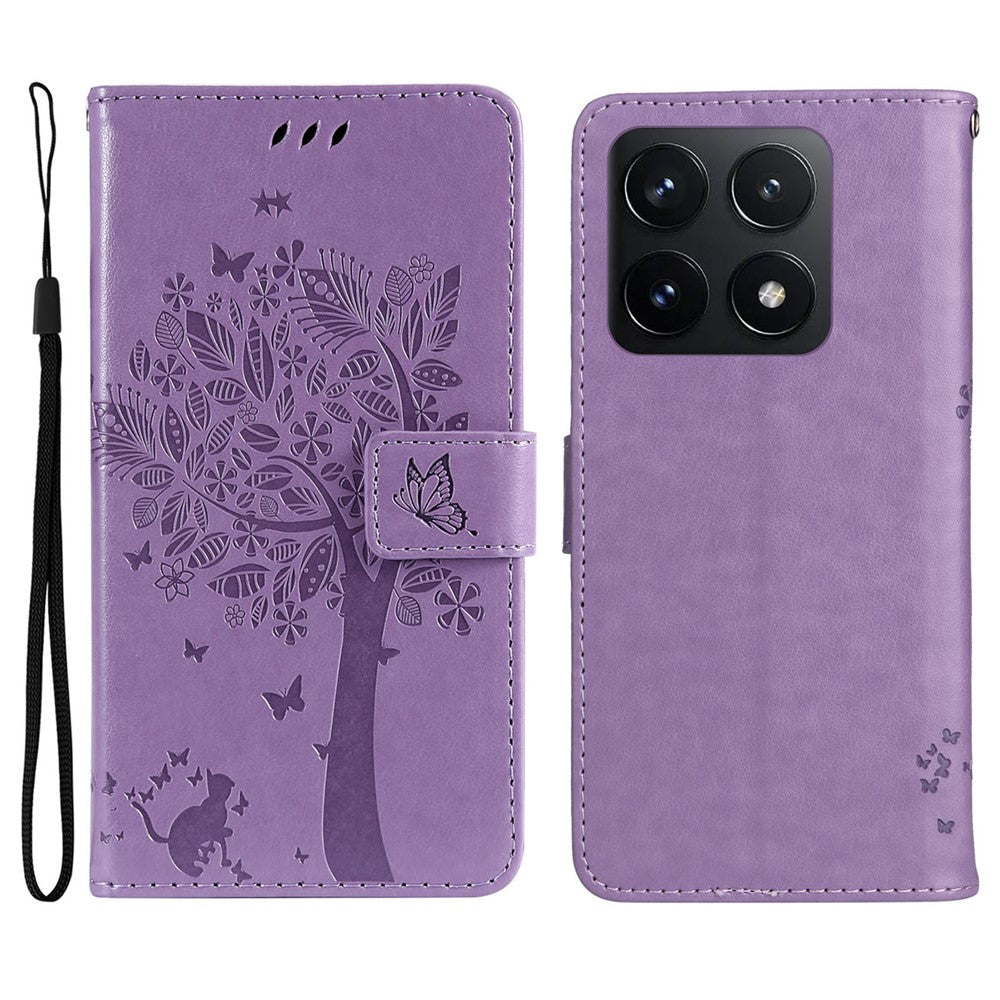 For Xiaomi 14T Phone Case with Stand Cat Tree Pattern Leather Wallet Mobile Cover