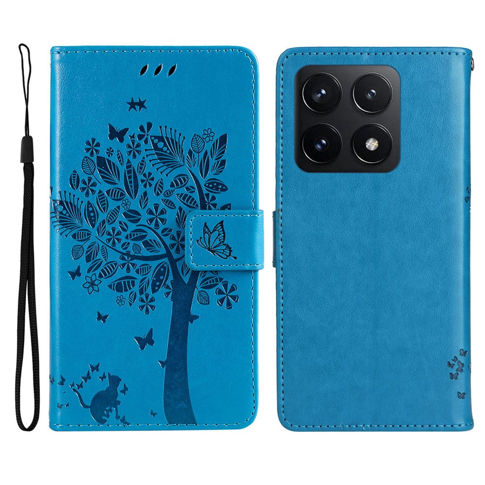 For Xiaomi 14T Phone Case with Stand Cat Tree Pattern Leather Wallet Mobile Cover
