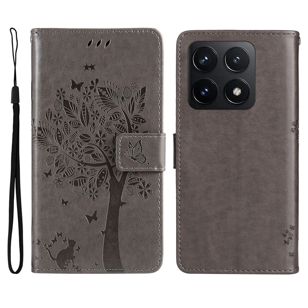 For Xiaomi 14T Phone Case with Stand Cat Tree Pattern Leather Wallet Mobile Cover