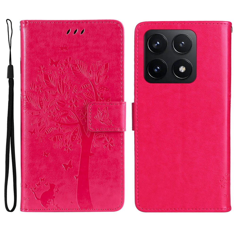 For Xiaomi 14T Phone Case with Stand Cat Tree Pattern Leather Wallet Mobile Cover