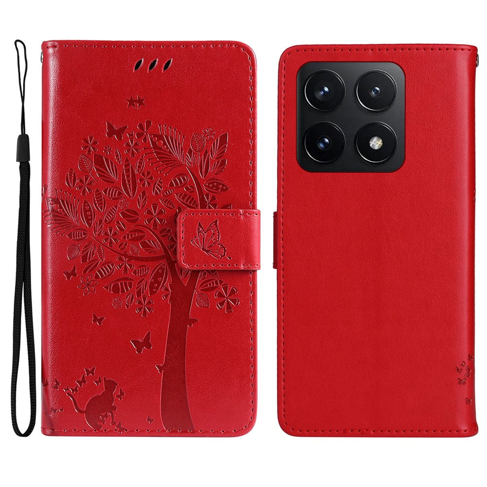 For Xiaomi 14T Phone Case with Stand Cat Tree Pattern Leather Wallet Mobile Cover