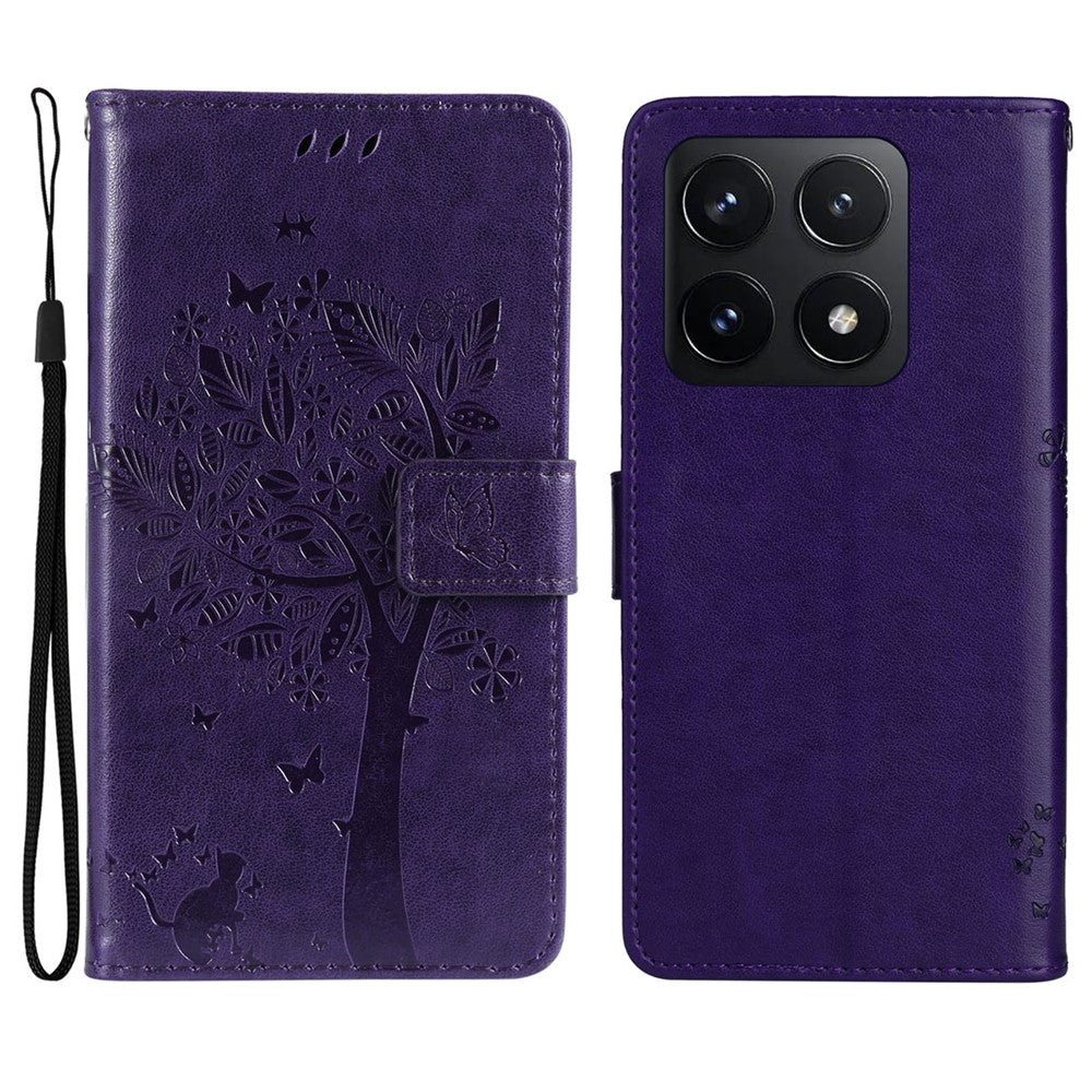 For Xiaomi 14T Phone Case with Stand Cat Tree Pattern Leather Wallet Mobile Cover