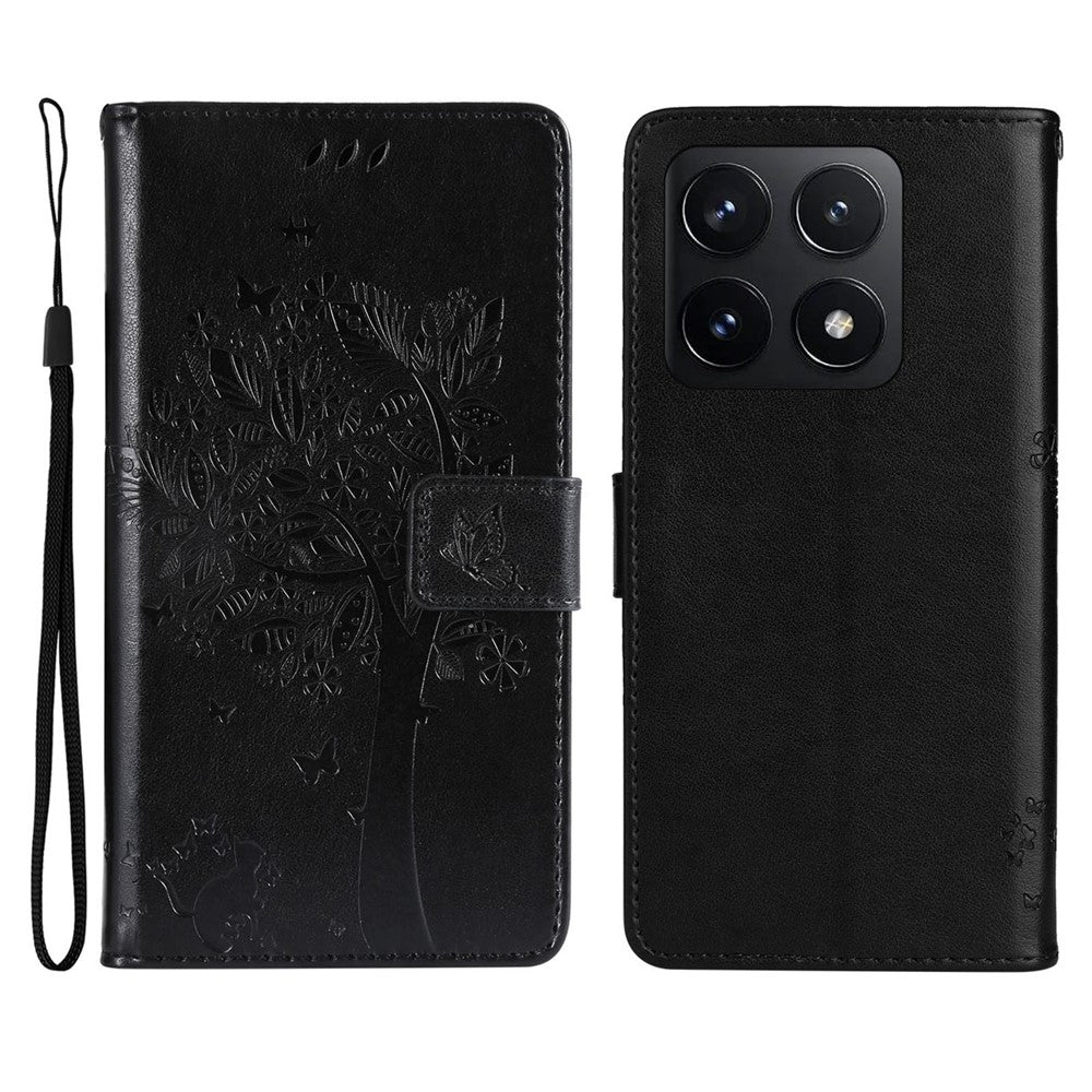 For Xiaomi 14T Phone Case with Stand Cat Tree Pattern Leather Wallet Mobile Cover
