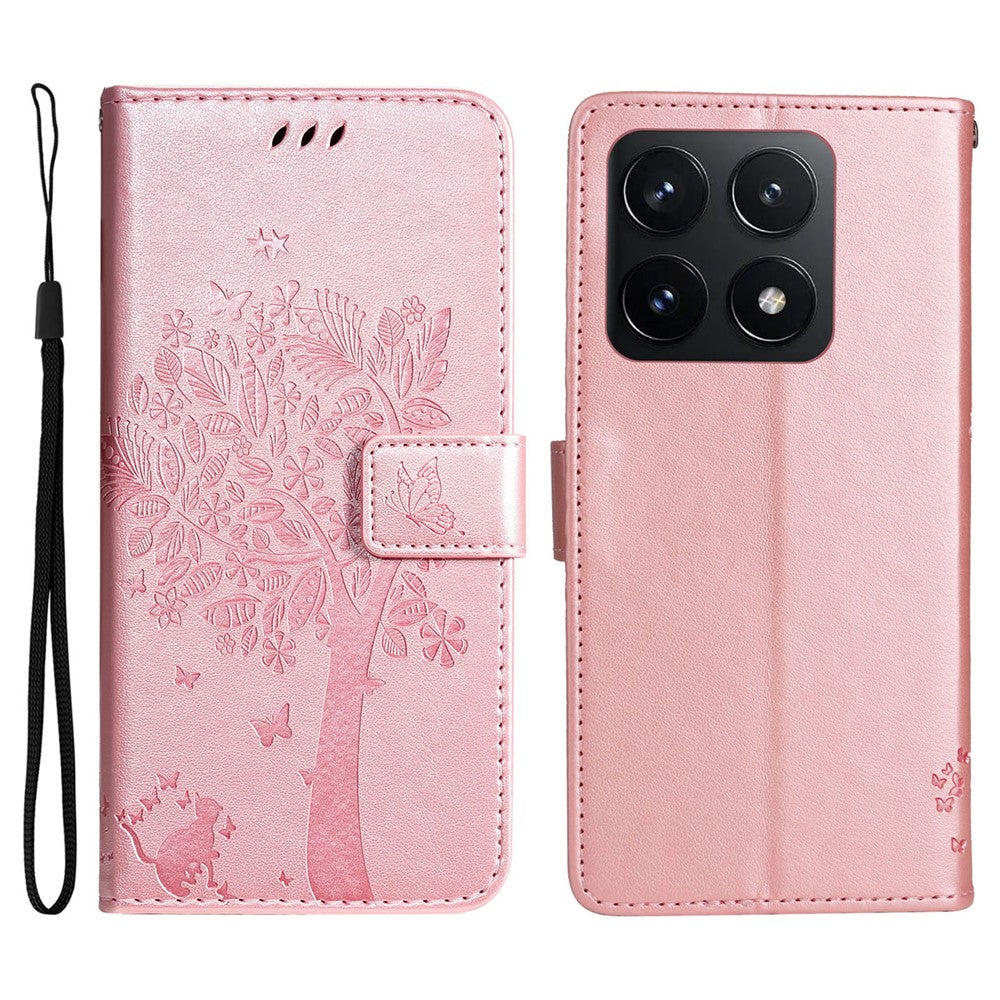 For Xiaomi 14T Phone Case with Stand Cat Tree Pattern Leather Wallet Mobile Cover
