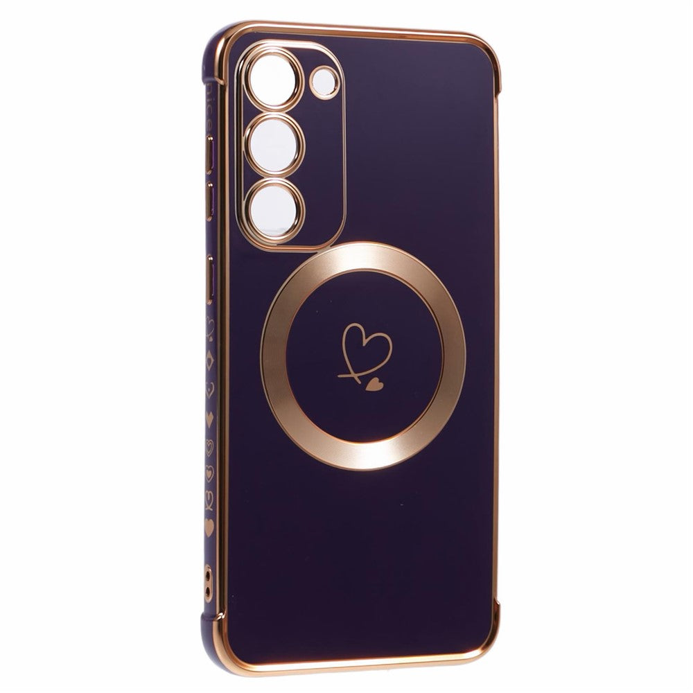 For Samsung Galaxy S23+ Magnetic Case Electroplated TPU Phone Cover Hollow Love Hearts