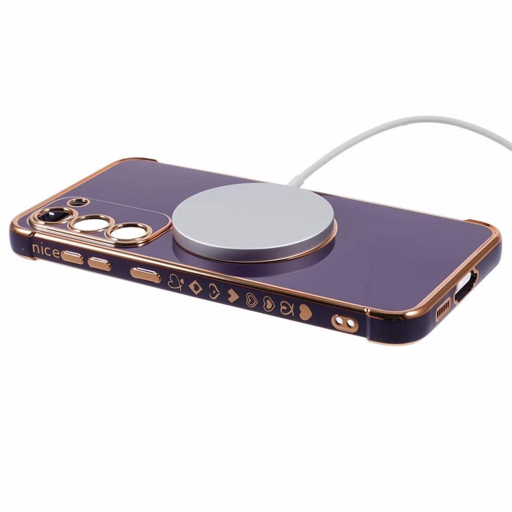 For Samsung Galaxy S23+ Magnetic Case Electroplated TPU Phone Cover Hollow Love Hearts