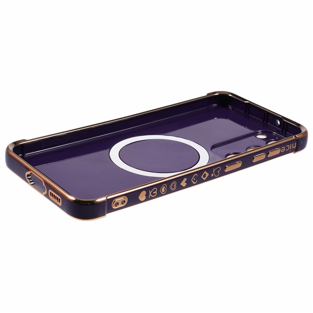 For Samsung Galaxy S23+ Magnetic Case Electroplated TPU Phone Cover Hollow Love Hearts