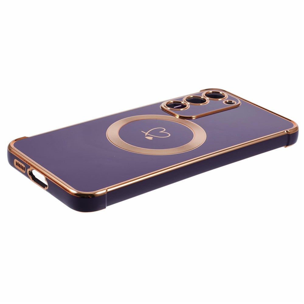 For Samsung Galaxy S23+ Magnetic Case Electroplated TPU Phone Cover Hollow Love Hearts