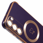 For Samsung Galaxy S23+ Magnetic Case Electroplated TPU Phone Cover Hollow Love Hearts