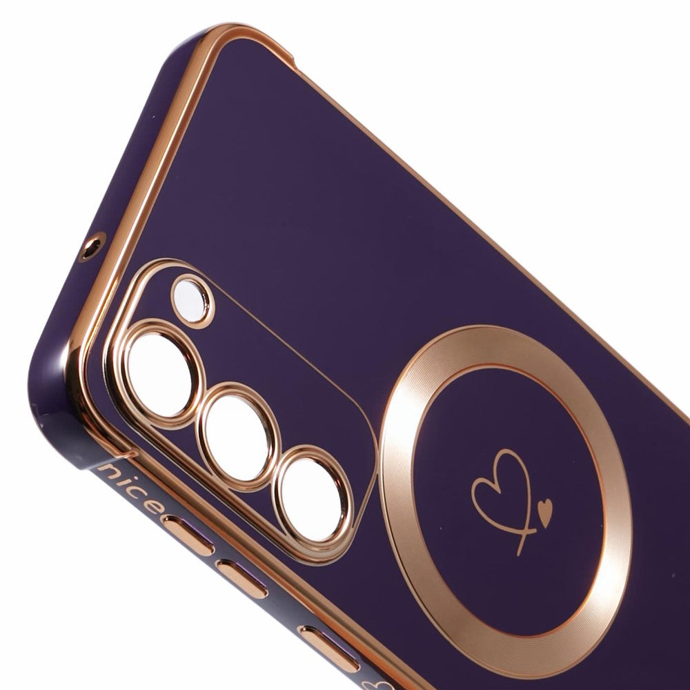 For Samsung Galaxy S23+ Magnetic Case Electroplated TPU Phone Cover Hollow Love Hearts