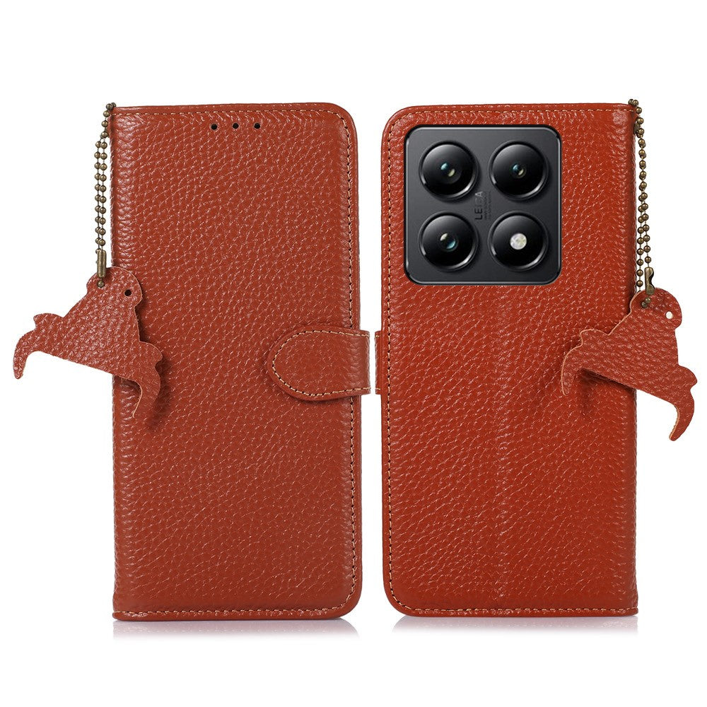 For Xiaomi 14T Pro Case RFID Blocking Litchi Texture Genuine Cow Leather Phone Cover