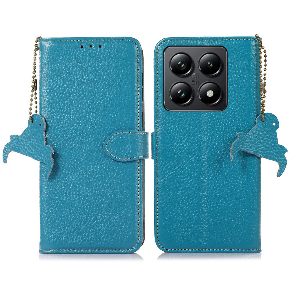For Xiaomi 14T Case RFID Blocking Litchi Texture Genuine Cow Leather Phone Cover