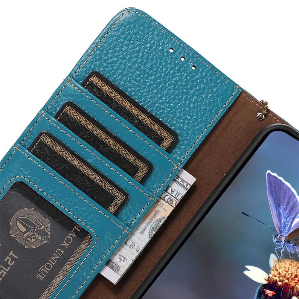 For Xiaomi 14T Case RFID Blocking Litchi Texture Genuine Cow Leather Phone Cover