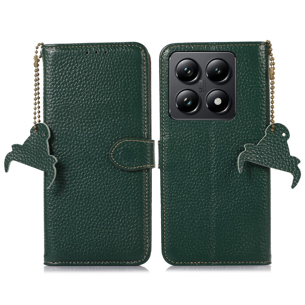 For Xiaomi 14T Case RFID Blocking Litchi Texture Genuine Cow Leather Phone Cover