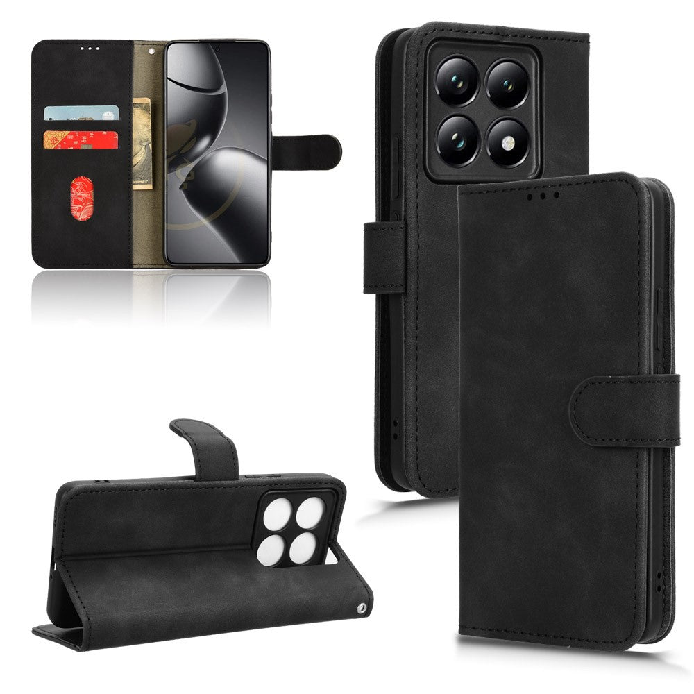 Läderfodral för Xiaomi 14T Pro, anti-fall-plånbok, vikbart mobilfodral