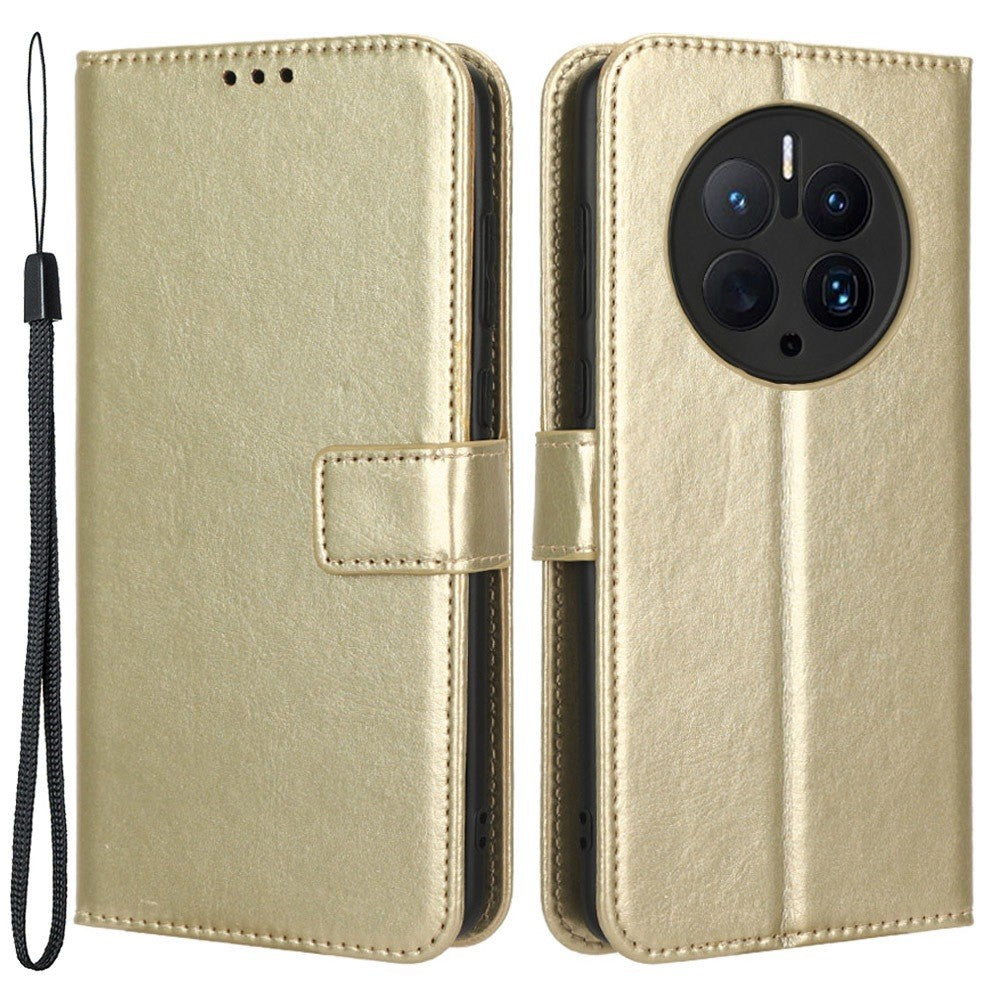 Huawei Mate 50 Pro 4G Crazy Horse Texture Folio Flip PU-läder Anti-fingeravtrycksskal Stativ Plånboksfodral