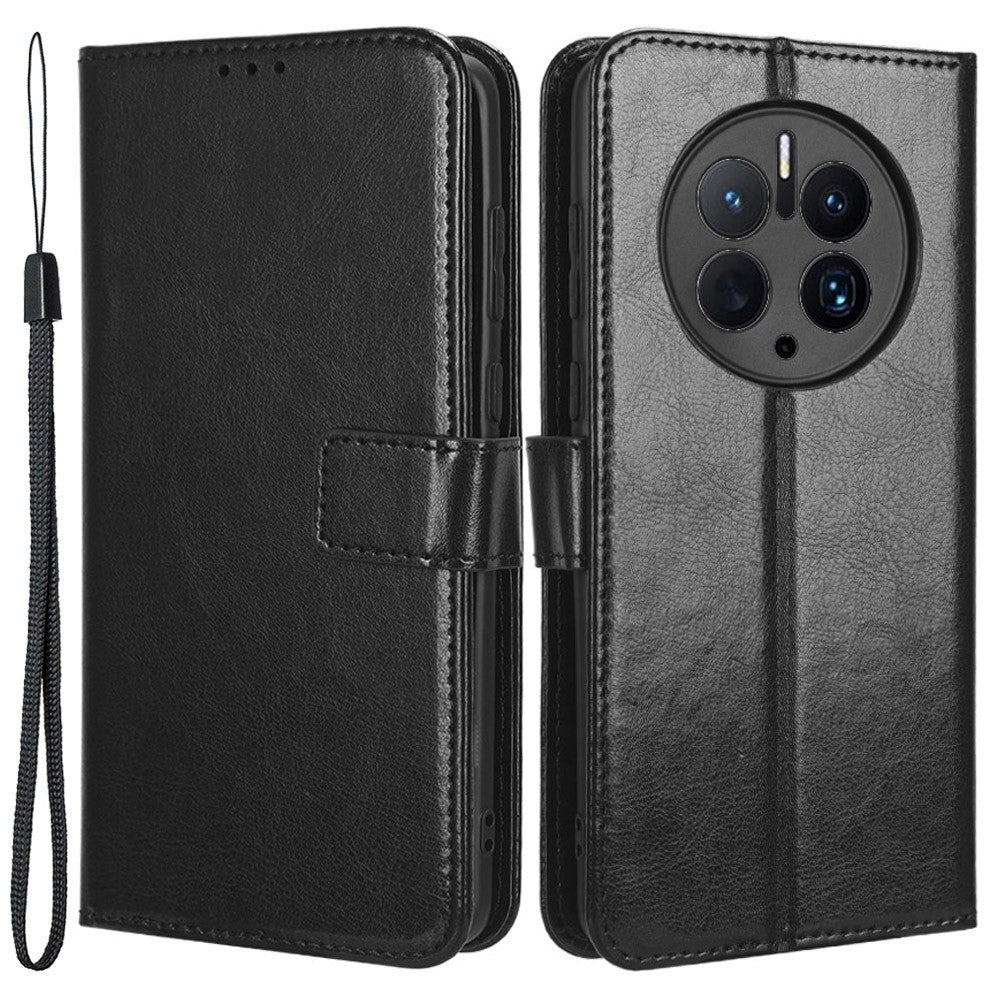 Huawei Mate 50 Pro 4G Crazy Horse Texture Folio Flip PU-läder Anti-fingeravtrycksskal Stativ Plånboksfodral