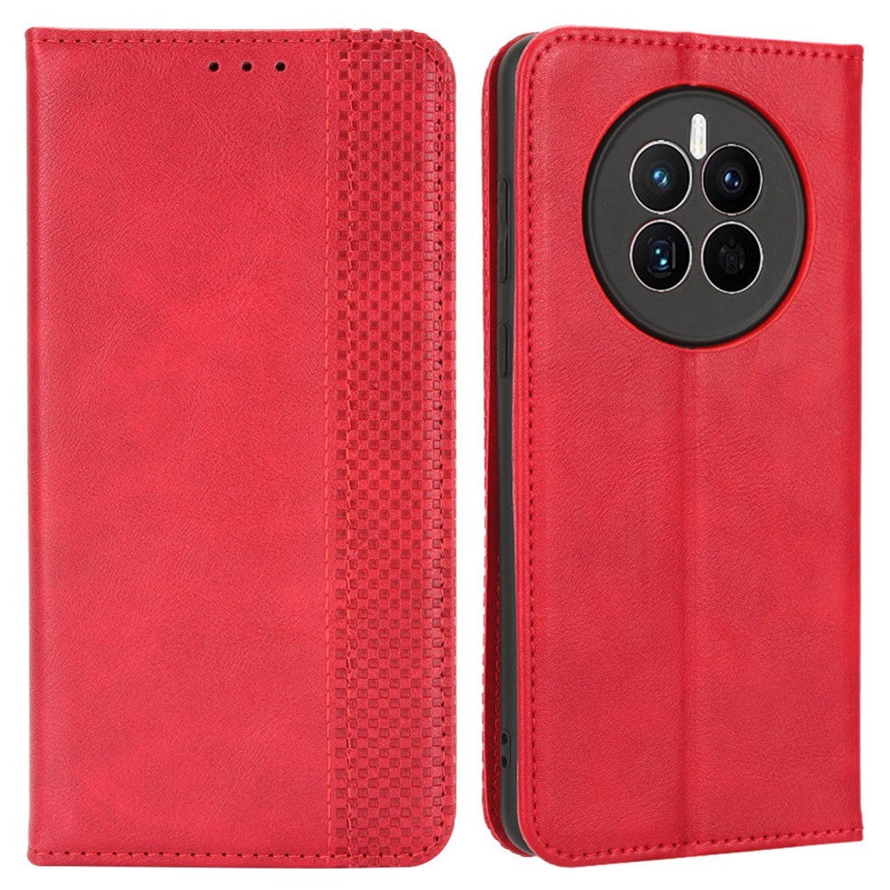 Huawei Mate 50 4G Vintage Texture Magnetiskt Autoabsorberande Heltäckande Förpackat PU-läderfodral Plånboksfodral med Stativ