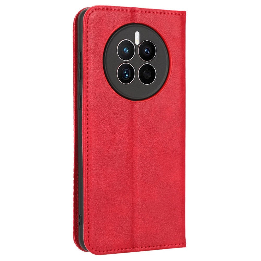 Huawei Mate 50 4G Vintage Texture Magnetiskt Autoabsorberande Heltäckande Förpackat PU-läderfodral Plånboksfodral med Stativ