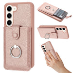 For Samsung Galaxy S23+ Case Drawing Type Card Slots Litchi Texture Leather Back Cover with Ring Kickstand