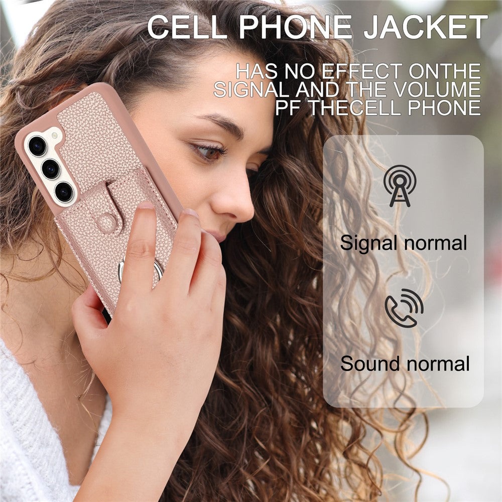 For Samsung Galaxy S23+ Case Drawing Type Card Slots Litchi Texture Leather Back Cover with Ring Kickstand