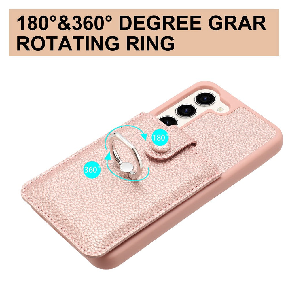 For Samsung Galaxy S23+ Case Drawing Type Card Slots Litchi Texture Leather Back Cover with Ring Kickstand