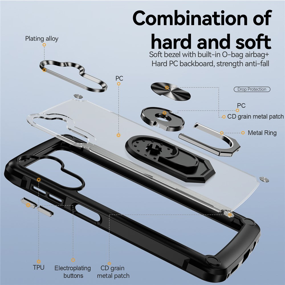 For Samsung Galaxy A16 5G / A16 4G Case Alloy Lens Frame PC + TPU Kickstand Phone Back Cover
