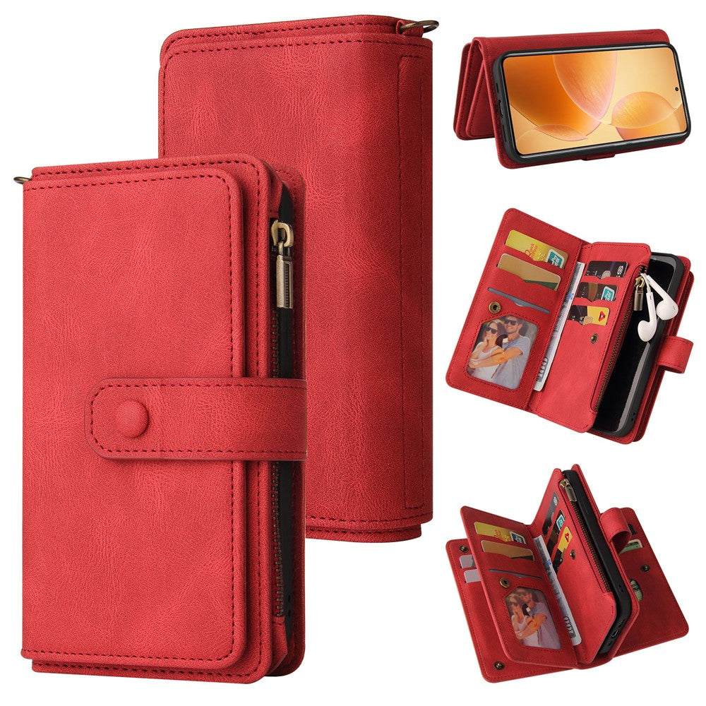 For Xiaomi 14T Pro Zipper Wallet Case with 15 Card Slots and Strap Leather Phone Cover